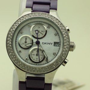 DKNY NY8101 Trendy Purple Band Ceramic Crystal Chronograph Women's Watch